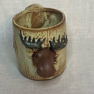Coffee Mug 3D Moose, Stoneware Pottery Giftcraft Japan Vtg